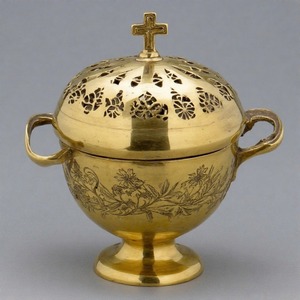 Bendito Aura, recipiente de incienso de latón antiguo, incensario, quemador de incienso de Iglesia Vintage para ambiente ceremonial y espiritual - Product Image 2