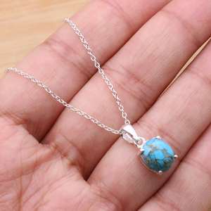Pendentif bleu turquoise en argent sterling 925, collier ovale, bijoux en pierres précieuses faits à la main, cadeau élégant pour les femmes - Product Image 6