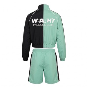Ensemble veste coupe-vent pour homme, veste de course en nylon bicolore à fermeture éclair courte et short, vert menthe réfléchissant, noir, logo personnalisé OEM - Product Image 2