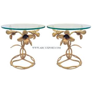 Table basse latérale en laiton de conception de fleurs avec dessus en verre forme ronde meubles de maison et de salon Table à manger pour le fournisseur - Product Image 1