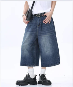Denim Manufacturers Custom <b>Vintage</b> Wash Distressed Rhinestone Baggy Denim <b>Shorts</b> Jorts for <b>Men</b> - Product Image 4
