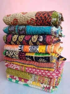 100% hữu cơ cổ điển kantha bông QUILT 55*85 inch handmade hoa mẫu Linen ném mềm mại và thoải mái từ Ấn Độ - Product Image 2