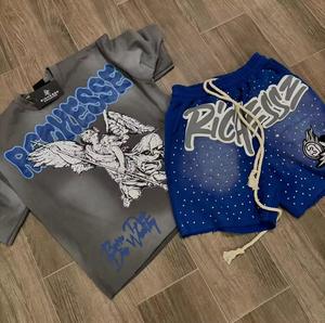 Ensemble t-shirts et shorts surdimensionnés respirants d'été pour hommes de grande taille, séchage rapide, lavage à l'acide, cordon de serrage à la taille - Product Image 2