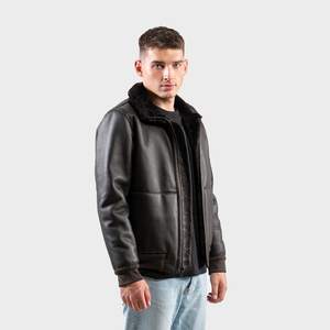 Blouson bomber moderne et fin pour homme en peau de mouton, design classique à fermeture éclair, usage quotidien, style motard, printemps - Product Image 2