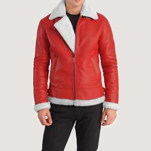 Blouson aviateur réversible <span class=keywords><strong>Francis</strong></span> ODM B-3 <span class=keywords><strong>rouge</strong></span> en cuir d'agneau véritable avec col montant, taille XS, matière PU, pour l'hiver - Product Image 4