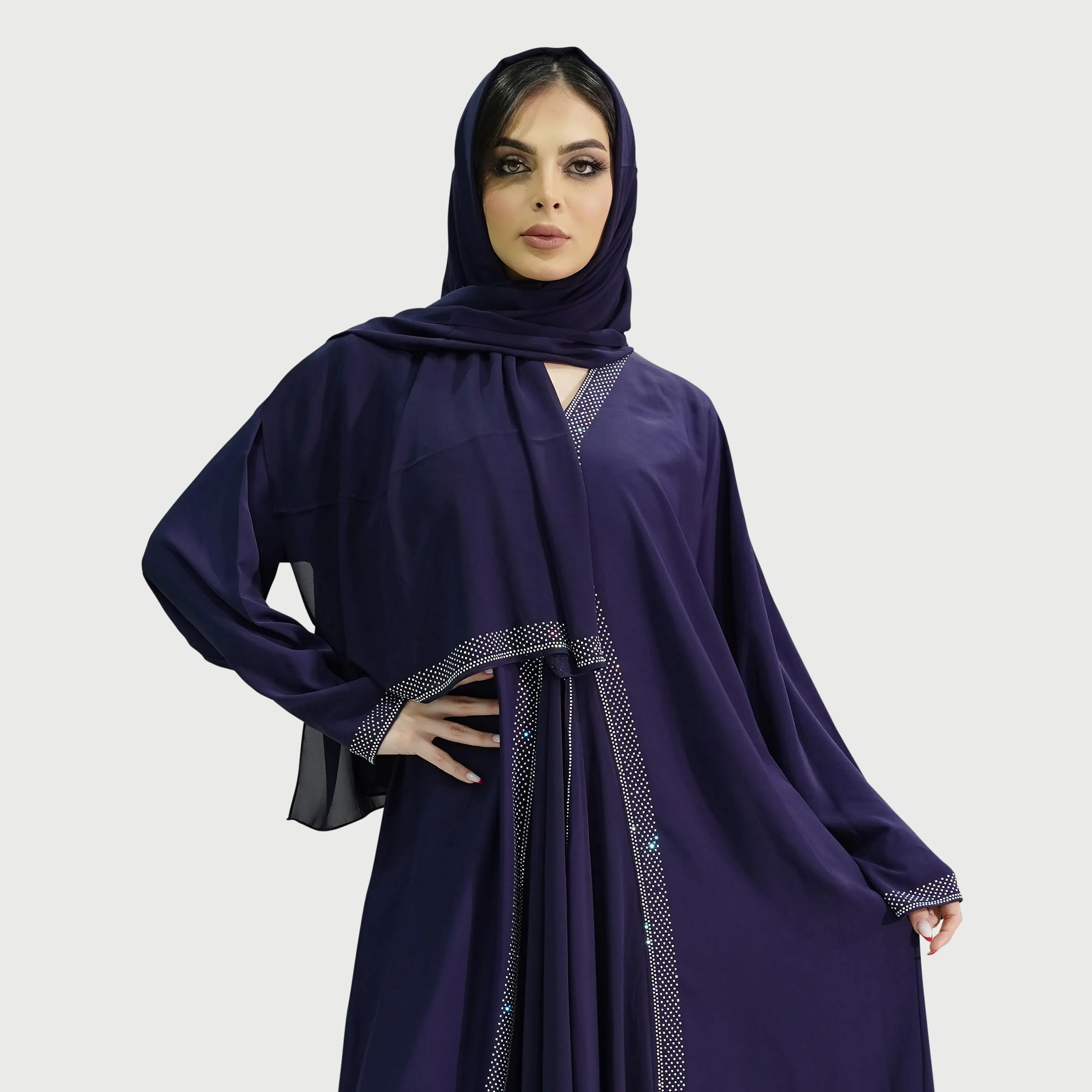 Telas Nida de clase alta, azul marino y granate, ropa de estilo étnico Abaya para mujeres musulmanas, hecha de poliéster, incluye Sheila a juego