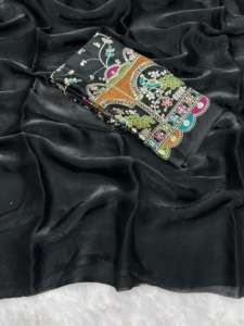 ชุดส่าหรีผ้าไหมผ้าซาตินเนื้อนิ่มแบบพรีเมี่ยมพร้อมผ้าปักขอบและเสื้อเบลาส์ดีไซเนอร์ - Product Image 4