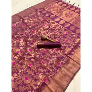 Hot Selling Wedding and Party Wear Pure Silk Zari Weaving Work Saree For Women Wholesale Factory Worldwide Supplier