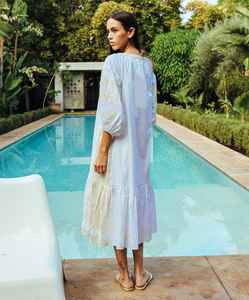 Amersham Robe Midi avec Contraste Or Lurex Doux Coton Tissé Tissage Arbre Vie Applique Facile à Porter avec Taille Naturelle - Product Image 4