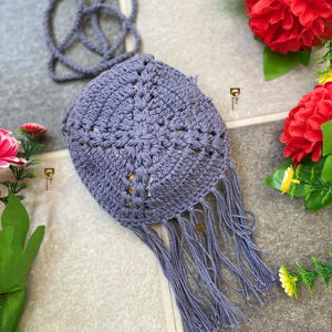 กระเป๋าสะพายถักโครเชต์ทำมือสำหรับชายหาดฤดูร้อนกระเป๋าสะพายสไตล์วินเทจโบฮีเมียนสลิงตารางหญ้าทะเลสีม่วง - Product Image 2