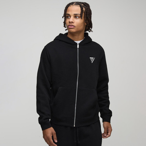 เสื้อฮู้ดซิปสีดำขนาดใหญ่พิเศษ ผ้าฝ้าย 100% สำหรับผู้ชาย พิมพ์ลายตามสั่ง ผ้าฟลีซเนื้อนุ่มสำหรับฤดูหนาว เสื้อฮู้ดกันหนาว - Product Image 1