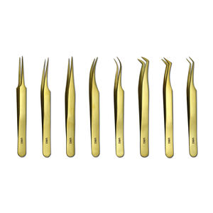 Juego de Pinzas Profesionales para Pestañas, 8 Piezas, Punta Dorada, Acero con Alto Contenido de Carbono, para Extensiones de Pestañas 3D 6D, con Estuche - Product Image 2