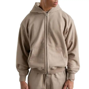 Sweat à capuche personnalisé à double épaisseur, streetwear, sweat à capuche en éponge française, sweats à capuche surdimensionnés à double fermeture éclair délavés - Product Image 1