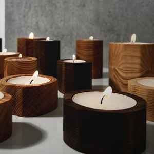 Portavelas y Porta Té de Madera Modernos Hechos a Mano, Diseño Único de Inspiración Escandinava de Mediados de Siglo para Decoración del Hogar - Product Image 2