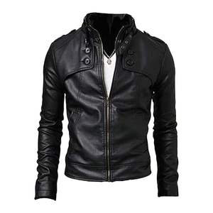 Chaqueta de cuero de moda ajustada para motocicleta juvenil personalizada para hombre, lona a prueba de agua con cuello levantado y diseño de pecho - Product Image 1