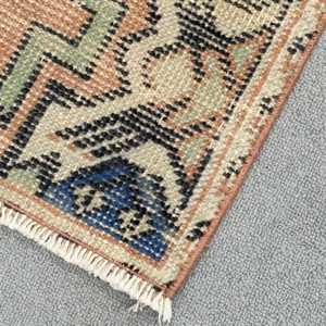 Vintage Rug, Small 1.5x3 ft Turkish Rug, <b>Brown</b> Blue Ikat <b>Wool</b> Rug - Product Image 4