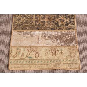 Turkish 1.8x3.1 ft Rug, Small Vintage Rug, <b>Brown</b> Blue Patchwork <b>Wool</b> Rug - Product Image 5