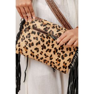 Bolso bandolera de cuero de piel de Animal bohemio, bolso de mano de vaca para niñas de estilo pijo con decoración de cadena, monedero de Invierno para mujer - Product Image 3