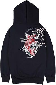 Streetwear Sweats à capuche graphiques lourds brodés de poisson pour hommes - Product Image 6