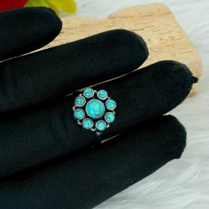 แหวนเงินเทอร์ควอยซ์และแหวนเงินสเตอร์ลิงเครื่องประดับสำหรับผู้หญิงทันสมัยพร้อมของขวัญแต่งงานแบบปรับได้ - Product Image 4