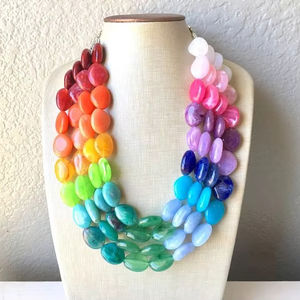 Nouveau Boho Grisâtre Ombre Résine Perles Collier Ras Du Cou pour Femmes Mode Coloré Perlé Collier Colliers À La Main Tendance Bijoux - Product Image 1