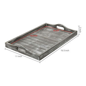 Plateau en bois rectangulaire gris rustique avec poignées Plateau de service en gros en bois de pin écologique du fabricant indien - Product Image 3