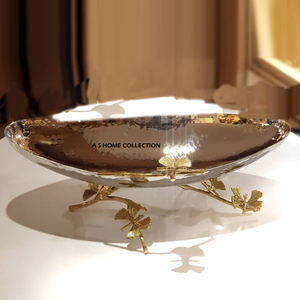 Oval Shaped Stainless Steel Metal <b>Butterfly</b> Designer Shiny Polished Elegant Branch <b>Decorative</b> Fruits Serving Bowl - Product Image 1