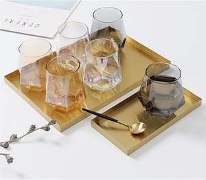 Gold Rectangle Trays, Brass Metal Serving Tray, Home Decorative Bathroom Vanity <b>Counter</b> <b>Top</b> Organization Storage Tray - Product Image 4