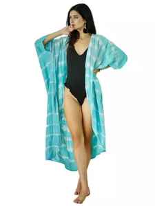 2025 Holiday Tie Dye Kimono Wrap Dress Boho Lady Beach Mujeres Kimono Cardigan Media manga Tie Dye Sky Blue Kimono - Product Image 2