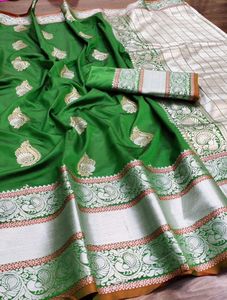 Saree de seda suave con tejido plateado, ropa de novia de trabajo completo, Color bonito, para fiesta, Saree tradicional - Product Image 3