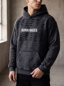 Custom Distressed Pullover Hoodie Mens Oversized Washed <b>Hooded</b> Sweatshirt Heavyweight Cotton <b>Fleece</b> Ripped Streetwear Casual - Product Image 3