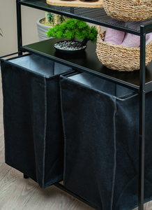 Panier à linge avec trieur de vêtements, panier à linge double, étagère à linge en métal, étagère de rangement pour le linge, panier à linge à 2 compartiments, panier à linge pour salle de bain - Product Image 6