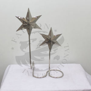 Ornements décoratifs de table de noël étoile de fer avec base ronde couleur rose pour la décoration intérieure personnalisée à la main - Product Image 1