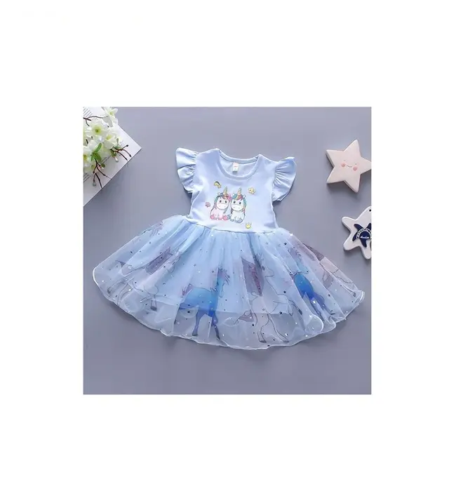 Eenhoorn Baby Meisjes Jurk Zomer Leuke Cartoon Breien Mode Prinsesje Pony Jurk