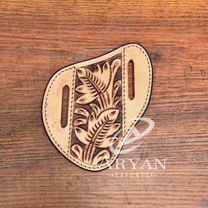 New Western Hand <b>Tooled</b> <b>Leather</b> Two Tone Black Floral Knife Sheath Custom Genuine <b>Leather</b> Folding Pocket Knife Sheath for Unisex - Product Image 1