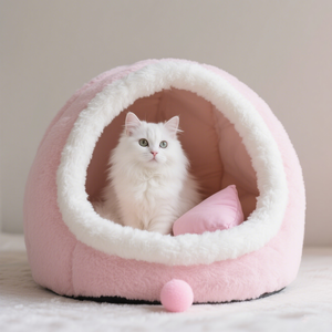 Cama Premium para Gatos con Forma de Cueva Rosa, Cojín Lavable Extraíble, Casa para Mascotas de Felpa Sherpa para un Confort Autocalentable - Product Image 5