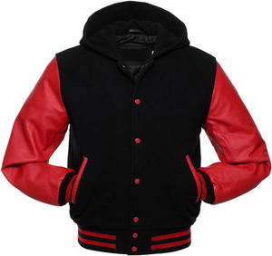Escuela secundaria OEM personalizado hombres 100% cuerpo de lana cálido invierno béisbol estilo dos tonos mangas de cuero Chenille bordado Varsity chaqueta - Product Image 5