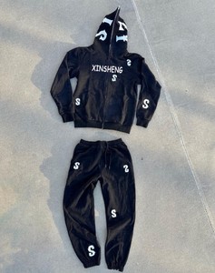 High Quality Custom Cropped Unisex Zip-Up Hoodie Sweatpants Jogger Tracksuit Set Men's <b>Patch</b> Embroidery Plus Size Winter - Product Image 6