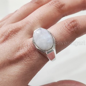 Bague en argent sterling 925 pour homme, pierre de lune arc-en-ciel naturelle bleue, pierre de naissance de juin, bijoux arabes orientaux, vente en gros - Product Image 3