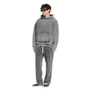 Initial Boxy Pull À Capuche Vintage Gris Surdimensionné Fit 500gsm Coton Manches Larges Recadrée Silhouette Haut De Gamme Streetwear - Product Image 3