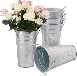 Maceta de metal galvanizado de diseño moderno con asas para el hogar, Patio, jardín, juego decorativo de macetas de flores de tamaño alto - Product Image 4