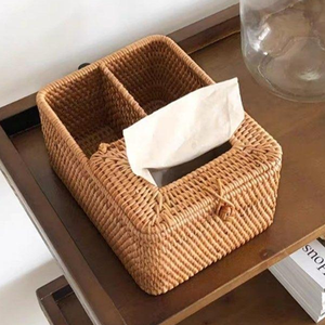 Boîte à mouchoirs en osier rectangulaire écologique Porte-mouchoirs en rotin fabriqué à la main pour la maison, les restaurants - Product Image 1