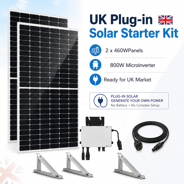 UK Plug Monocrystalline Solar Panel Kit 800W Plug and Play DIY 2 460W Panels 800W Microinverter WiFi Home Garden Balcony Patio