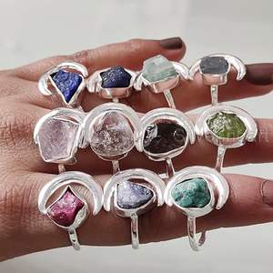 Rough Stone <b>Jewelry</b> Womens Ring Natural Moonstone <b>Labradorite</b> Garnet Citrine Gemstone Statement <b>Jewelry</b> 925 Sterling Silver Ring - Product Image 2