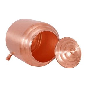 Distributeur de cruche d'eau en cuivre imprimé Conteneur d'eau sain de style ayurvédique Distributeur d'eau en cuivre imprimé floral de luxe - Product Image 2