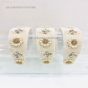 Cerceau de cheveux de fête de mariage blanc élégant bandeau perle bandeau pour la mariée élégante coiffure féminine tressée bandeau fleur - Product Image 6