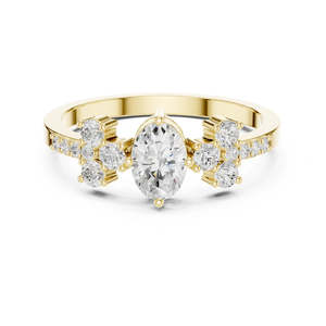 Bague élégante en or 18 carats avec moissanite taille ovale et accents floraux en grappe pour femme, cadeau de fiançailles ou de mariage, bijoux - Product Image 4