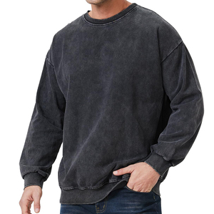 Produit professionnel motif solide lavage à l'acide Anti-rétrécissement O cou personnalisé grande taille 100% coton sweat pour hommes - Product Image 4