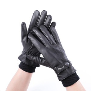 Guantes de cuero etíope negro de alta calidad y 100% poliéster con forro polar, puño tejido, cálidos para uso diario y deportivo, para hombre, de piel de oveja, para invierno. - Product Image 1