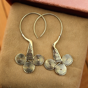 Bijoux de boucle d'oreille vintage pour femmes, bijoux de bohême en laiton plaqué argent - Product Image 2